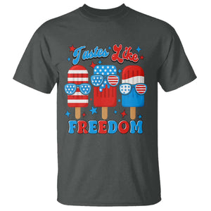 4th of July American Flag Popsicle T Shirt Tastes Like Freedom Patriotic Funny TS10 Dark Heather Print Your Wear