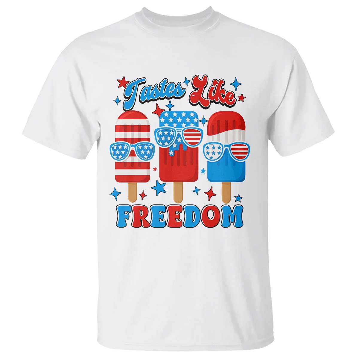 4th of July American Flag Popsicle T Shirt Tastes Like Freedom Patriotic Funny TS10 White Print Your Wear