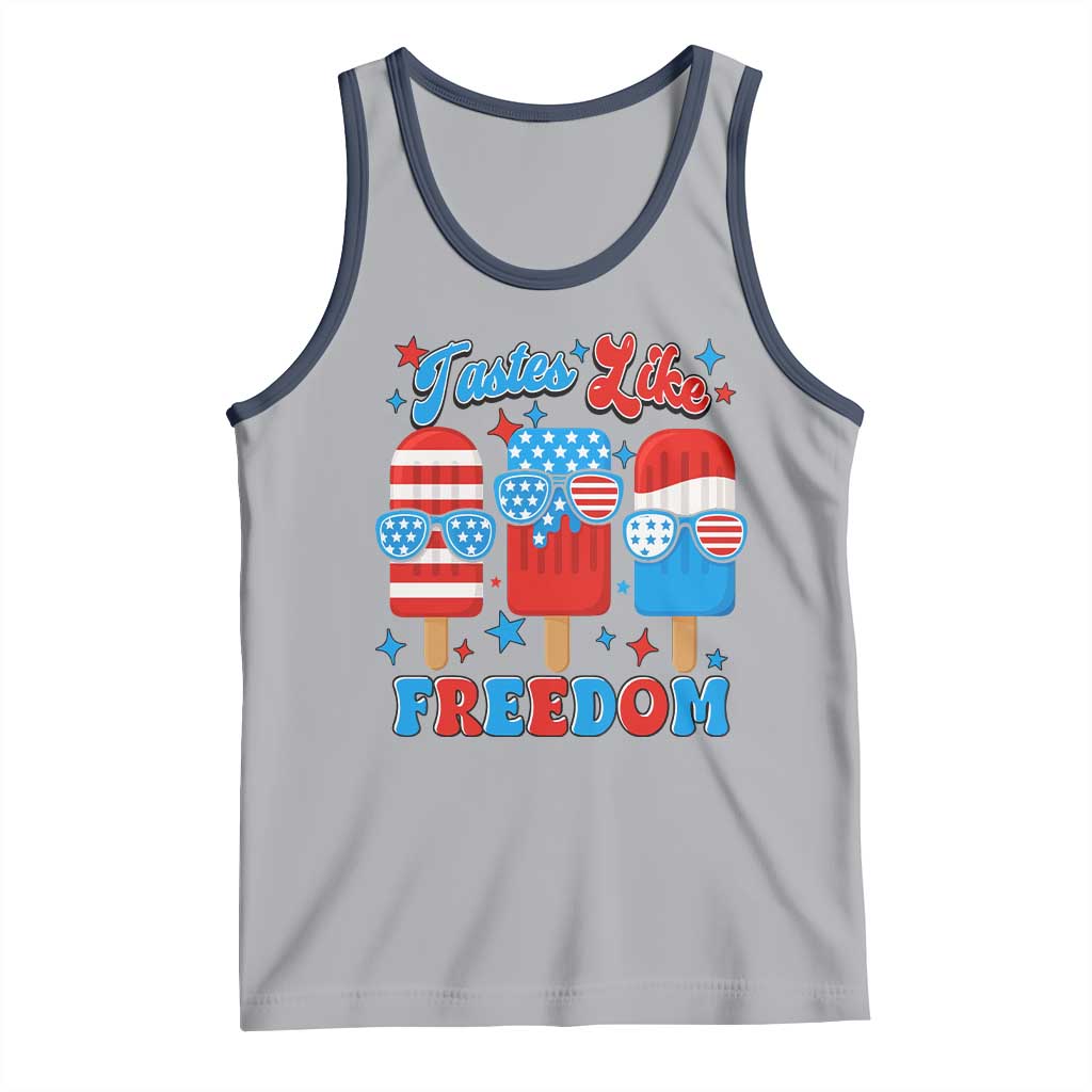 4th of July American Flag Popsicle Tank Top Tastes Like Freedom Patriotic Funny TS10 Athletic Heather Navy Print Your Wear