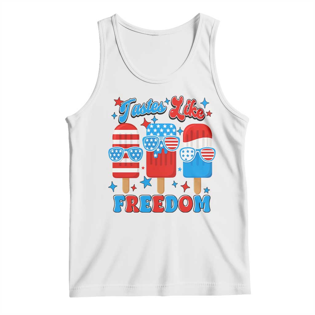 4th of July American Flag Popsicle Tank Top Tastes Like Freedom Patriotic Funny TS10 White Print Your Wear
