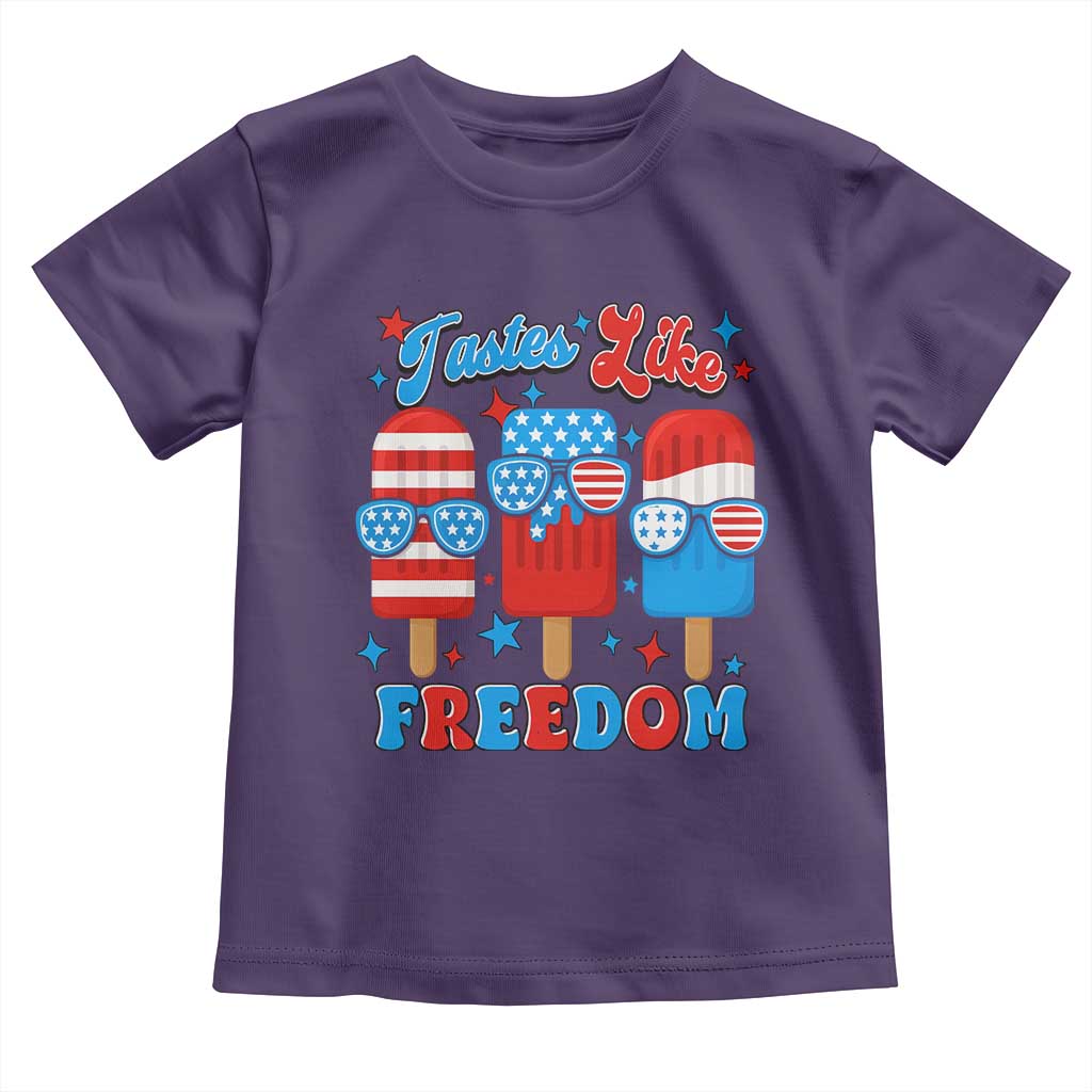 4th of July American Flag Popsicle Toddler T Shirt Tastes Like Freedom Patriotic Funny TS10 Purple Print Your Wear