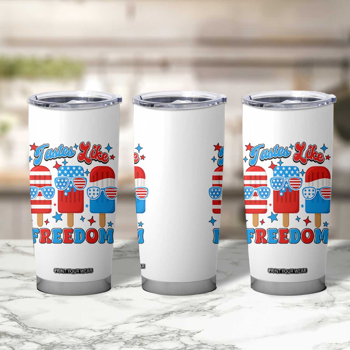4th of July American Flag Popsicle Tumbler Cup Tastes Like Freedom Patriotic Funny TS10 Print Your Wear