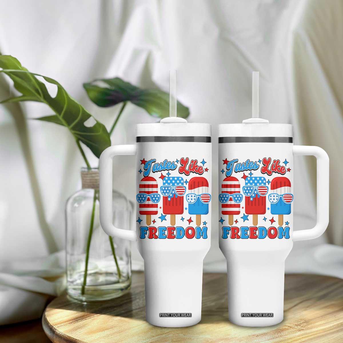 4th of July American Flag Popsicle Tumbler With Handle Tastes Like Freedom Patriotic Funny TS10 Print Your Wear