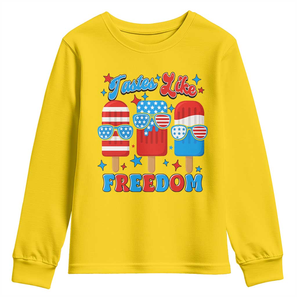 4th of July American Flag Popsicle Youth Sweatshirt Tastes Like Freedom Patriotic Funny TS10 Daisy Print Your Wear