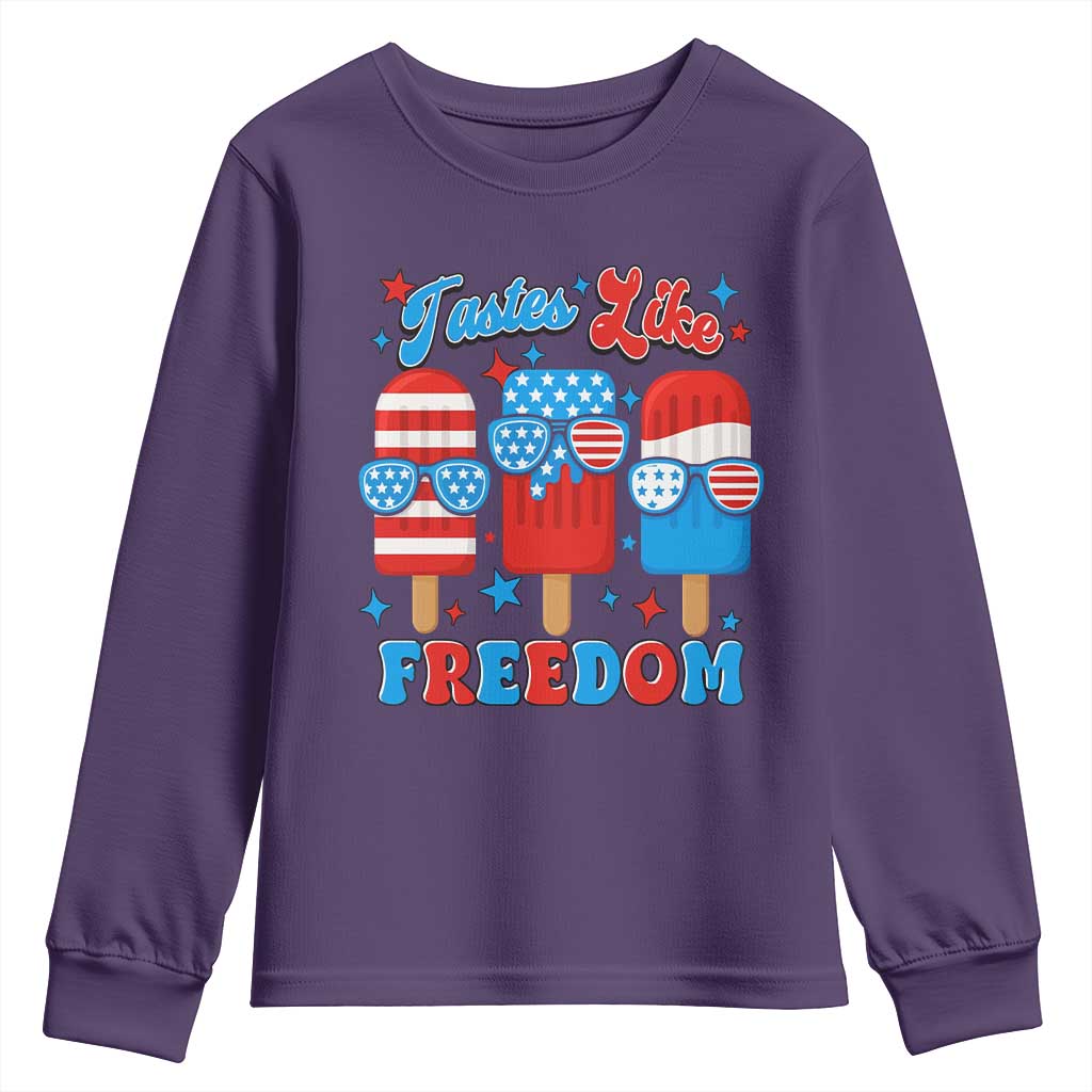 4th of July American Flag Popsicle Youth Sweatshirt Tastes Like Freedom Patriotic Funny TS10 Purple Print Your Wear