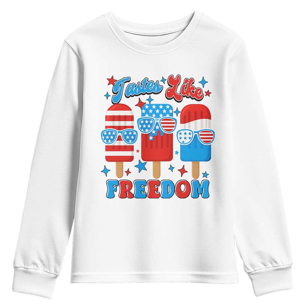 4th of July American Flag Popsicle Youth Sweatshirt Tastes Like Freedom Patriotic Funny TS10 White Print Your Wear