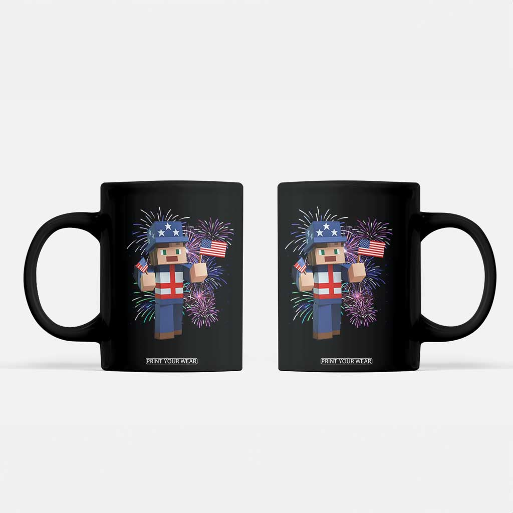 4th of July Gamer Coffee Mug Uncle Sam Pixels Gaming Celebrate Independence Day TS02 Black Print Your Wear