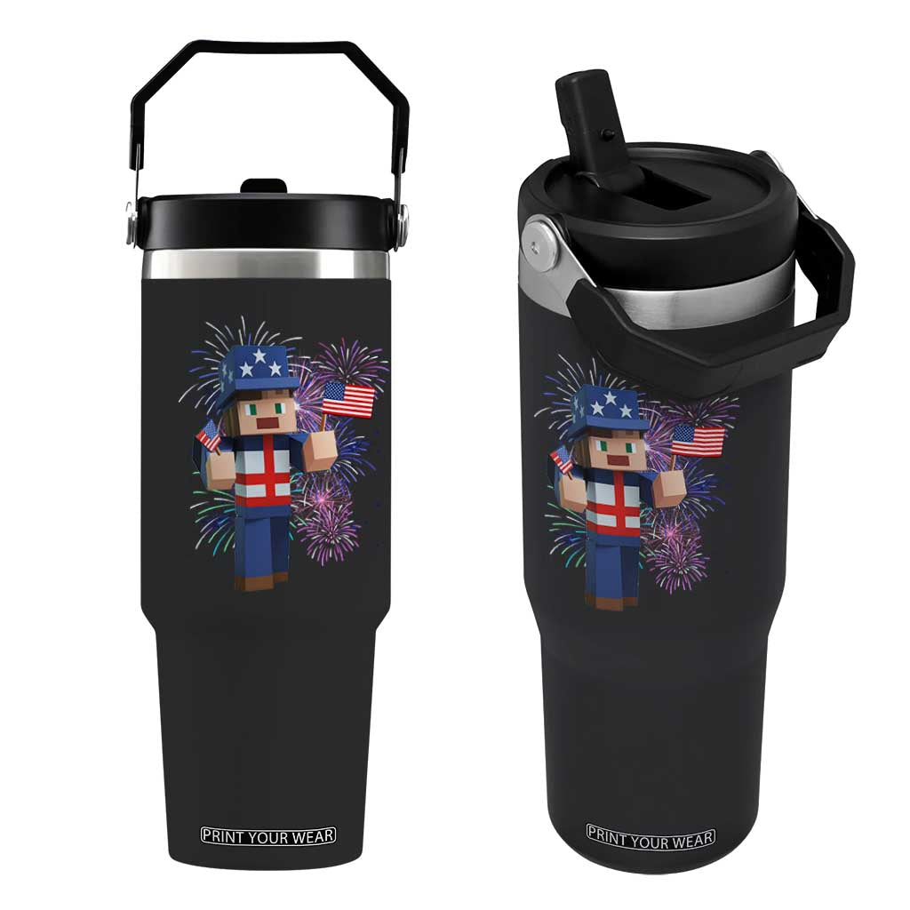 4th of July Gamer Flip Straw Tumbler Uncle Sam Pixels Gaming Celebrate Independence Day TS02 One Size: 30 oz Black Print Your Wear