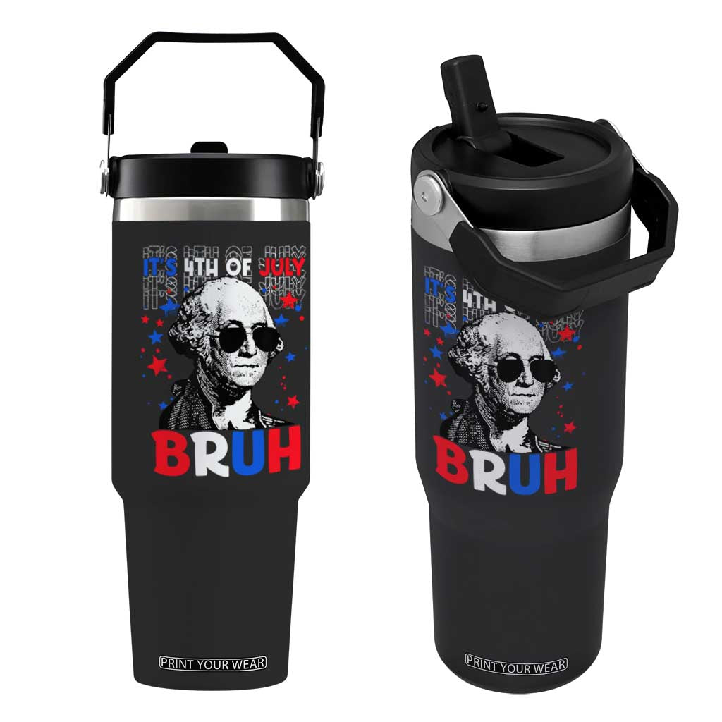 4th of July George Washington Bruh Flip Straw Tumbler TS10 One Size: 30 oz Black Print Your Wear