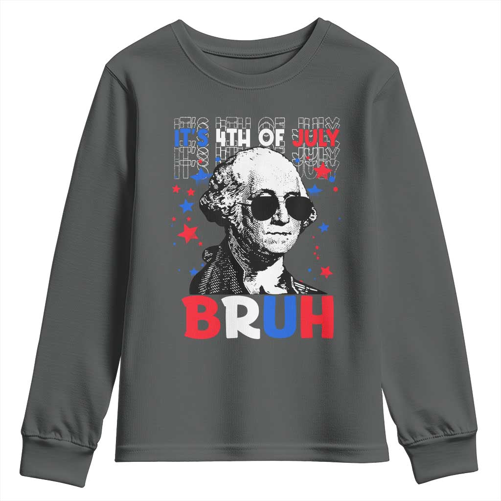 4th of July George Washington Bruh Youth Sweatshirt TS10 Dark Heather Print Your Wear