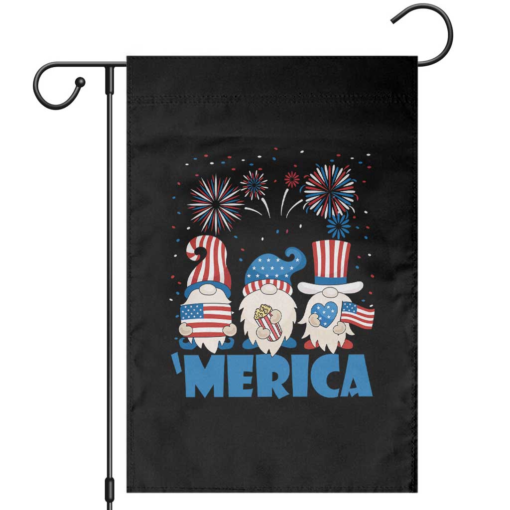 4th of July Gnome Garden Flag Merica Gnomes USA Flag Fireworks TS02 Black Print Your Wear