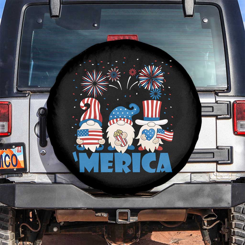 4th of July Gnome Spare Tire Cover Merica Gnomes USA Flag Fireworks TS02 No hole Black Print Your Wear