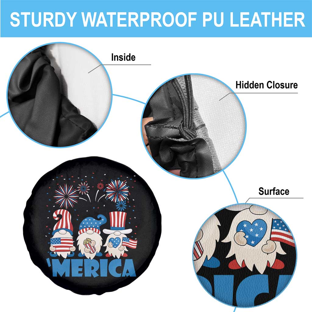 4th of July Gnome Spare Tire Cover Merica Gnomes USA Flag Fireworks TS02 Print Your Wear