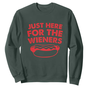 4th of July Just Here For The Wieners Sweatshirt Funny Hot Dog Independence Day Patriotic Weenies TS10 Dark Forest Green Print Your Wear
