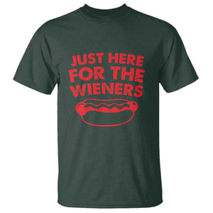 4th of July Just Here For The Wieners T Shirt Funny Hot Dog Independence Day Patriotic Weenies TS10 Dark Forest Green Print Your Wear