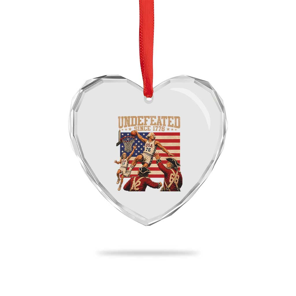 4th of July Basketball Undefeated Since 1776 Heart Crystal Glass Ornament Funny Founding Fathers