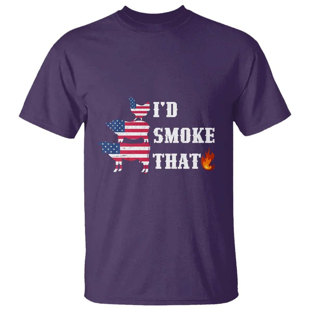 4th Of July BBQ T Shirt I'd Smoke That Barbecue Cook Pitmaster Grill Chef TS11 Purple Print Your Wear