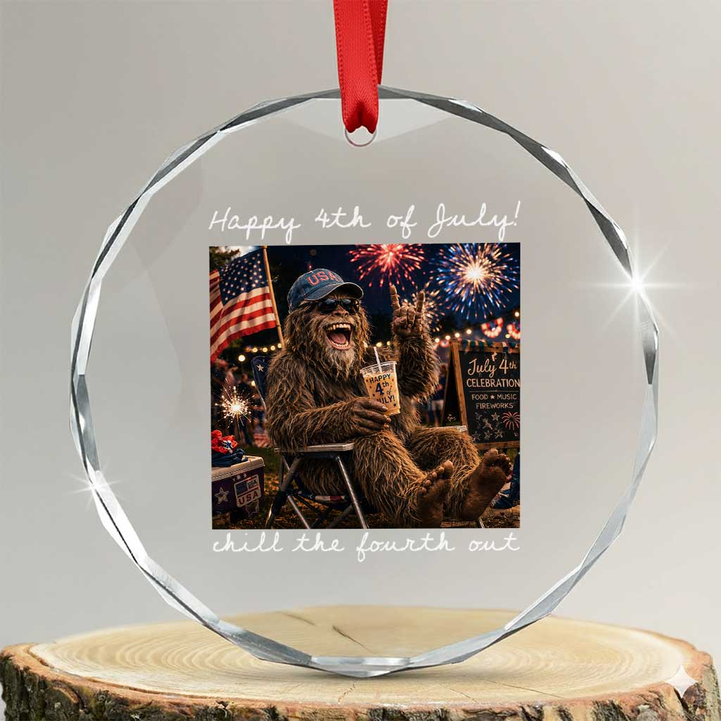 4th of July Bigfoot Crystal Glass Ornament Patriotic Sasquatch American Flag Party Festival TS14 Transparent Glass 3'' Circle Print Your Wear