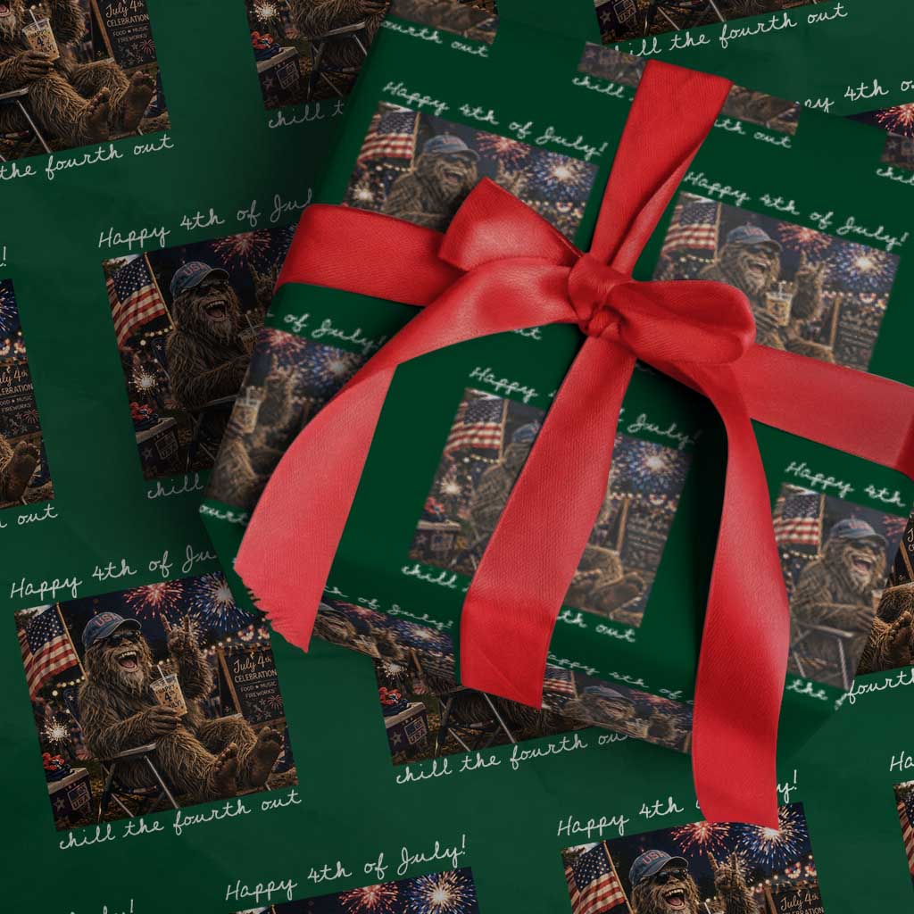 4th of July Bigfoot Wrapping Paper Roll Patriotic Sasquatch American Flag Party Festival TS14 Green Print Your Wear