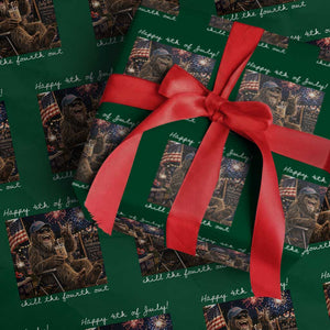 4th of July Bigfoot Wrapping Paper Roll Patriotic Sasquatch American Flag Party Festival TS14 Green Print Your Wear
