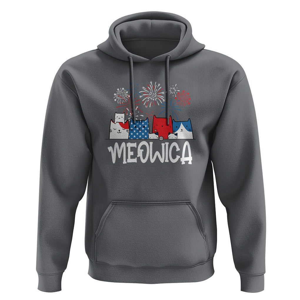 4th Of July Cat Lover Hoodie Meowica Patriotic American Flag Fireworks TS09 Charcoal Print Your Wear