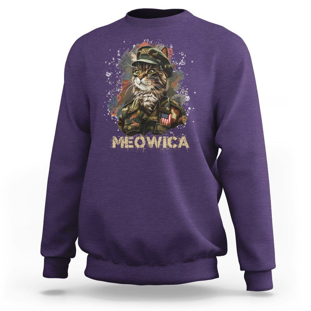 4th Of July Cat Lover Sweatshirt Meowica Patriotic US Army Cat TS09 Purple Print Your Wear