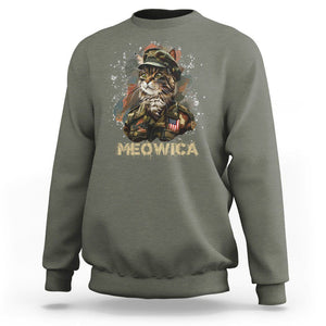 4th Of July Cat Lover Sweatshirt Meowica Patriotic US Army Cat TS09 Military Green Print Your Wear
