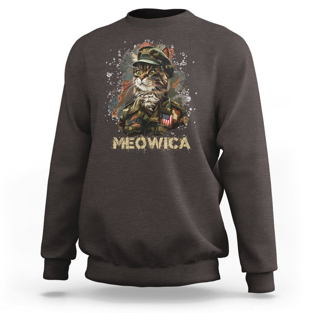 4th Of July Cat Lover Sweatshirt Meowica Patriotic US Army Cat TS09 Dark Chocolate Print Your Wear
