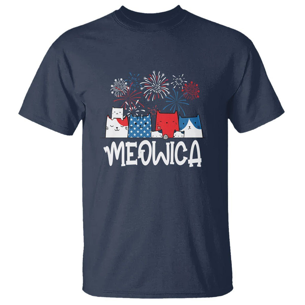 4th Of July Cat Lover T Shirt Meowica Patriotic American Flag Fireworks TS09 Navy Print Your Wear