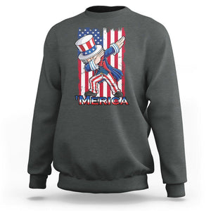4th of July Dabbing Uncle Sam Sweatshirt Merica American Flag TS02 Dark Heather Print Your Wear