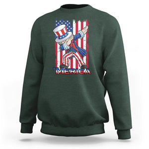 4th of July Dabbing Uncle Sam Sweatshirt Merica American Flag TS02 Dark Forest Green Print Your Wear