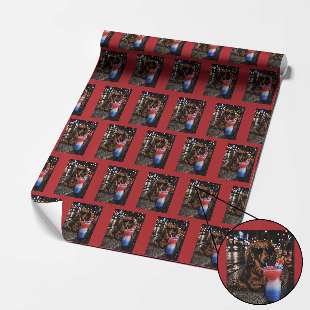 4th Of July Dachshund Drinking Slushie Wrapping Paper Roll Patriotic 250 Anniversary USA Dog Lovers Funny Meme