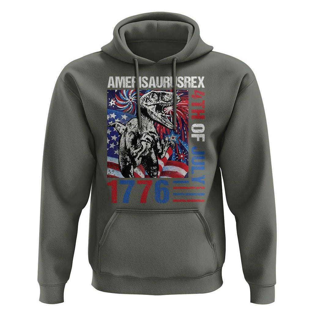 4th Of July Dinosaur Hoodie Amerisaurus Fireworks Patriotic Independence Day TS09 Military Green Print Your Wear