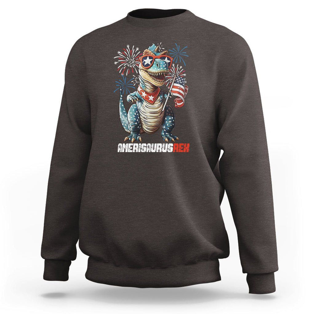 4th Of July Dinosaur Sweatshirt Amerisaurus Fireworks Patriotic Independence Day TS09 Dark Chocolate Print Your Wear