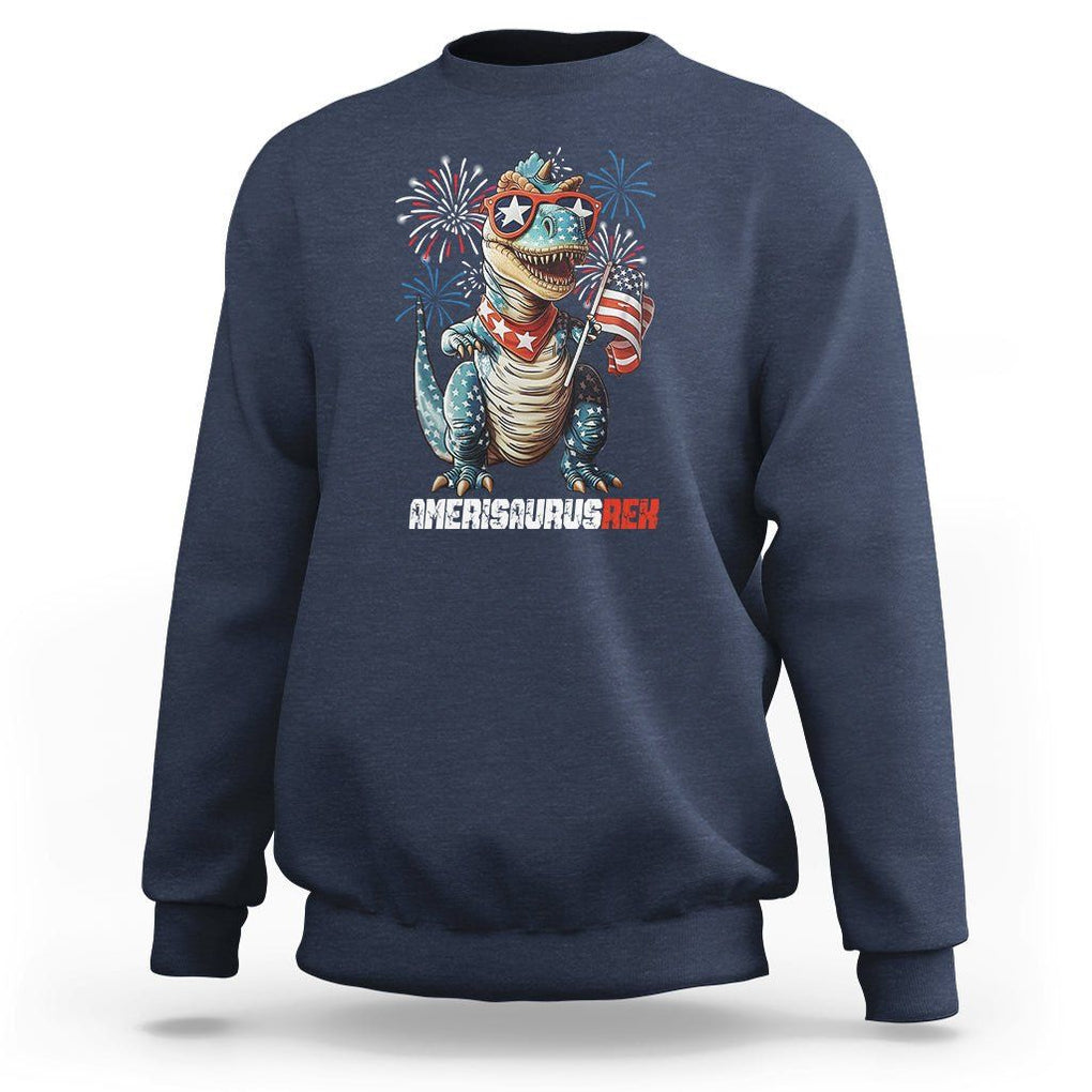 4th Of July Dinosaur Sweatshirt Amerisaurus Fireworks Patriotic Independence Day TS09 Navy Print Your Wear