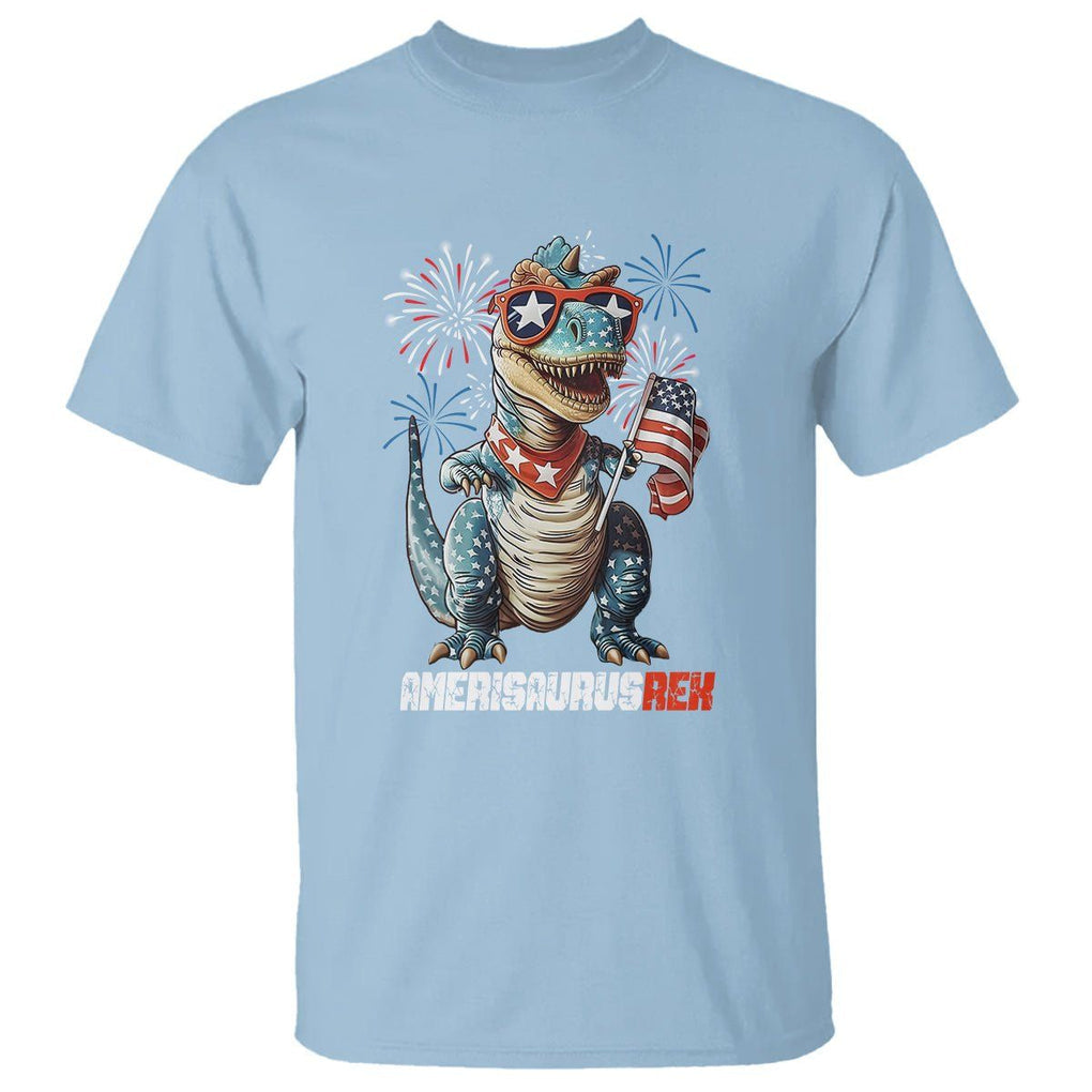 4th Of July Dinosaur T Shirt Amerisaurus Fireworks Patriotic Independence Day TS09 Light Blue Print Your Wear