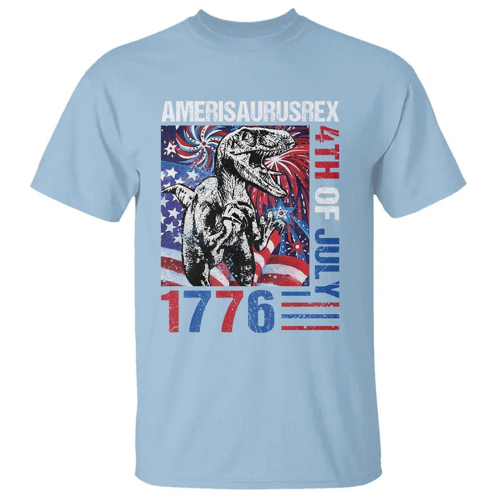 4th Of July Dinosaur T Shirt Amerisaurus Fireworks Patriotic Independence Day TS09 Light Blue Print Your Wear