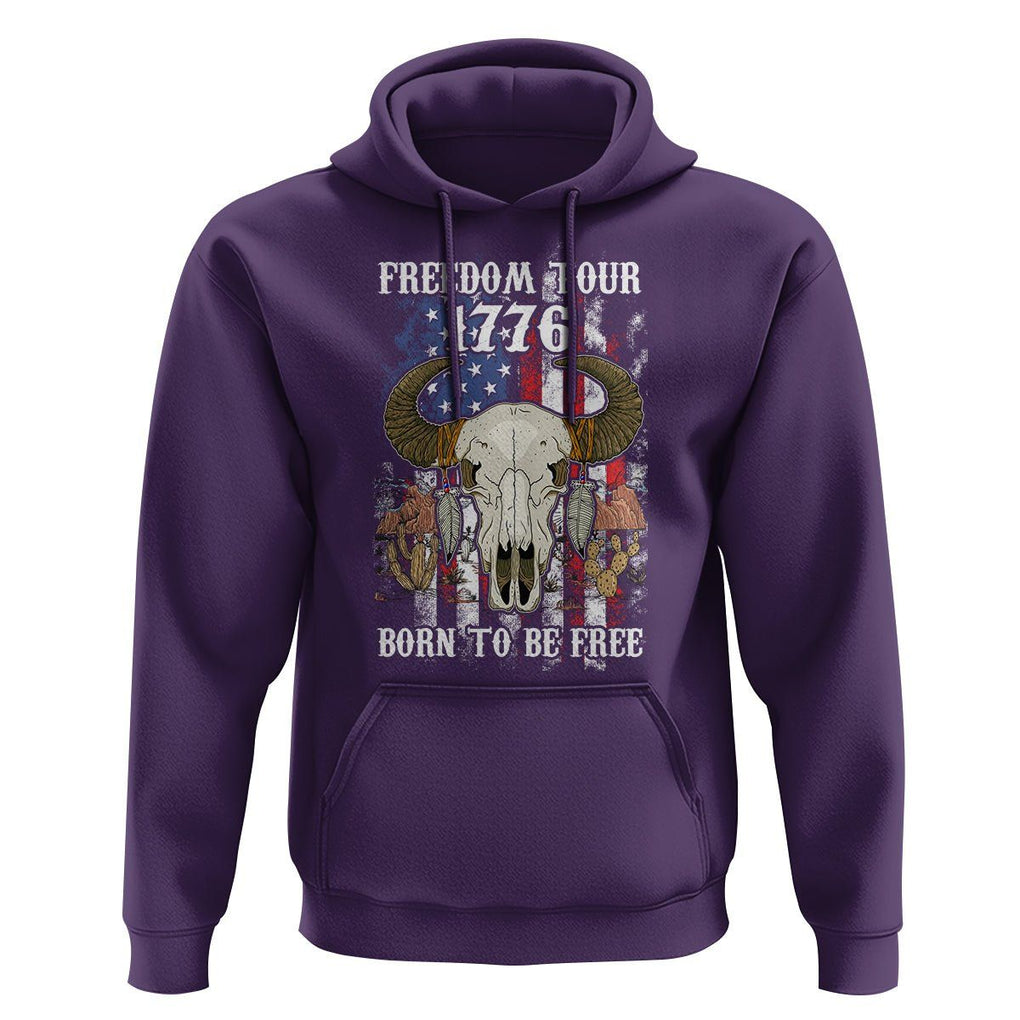 4th of July Freedom Tour Hoodie 1776 Born To Be Free Patriotic Buffalo Skull American Flag TS02 Purple Print Your Wear