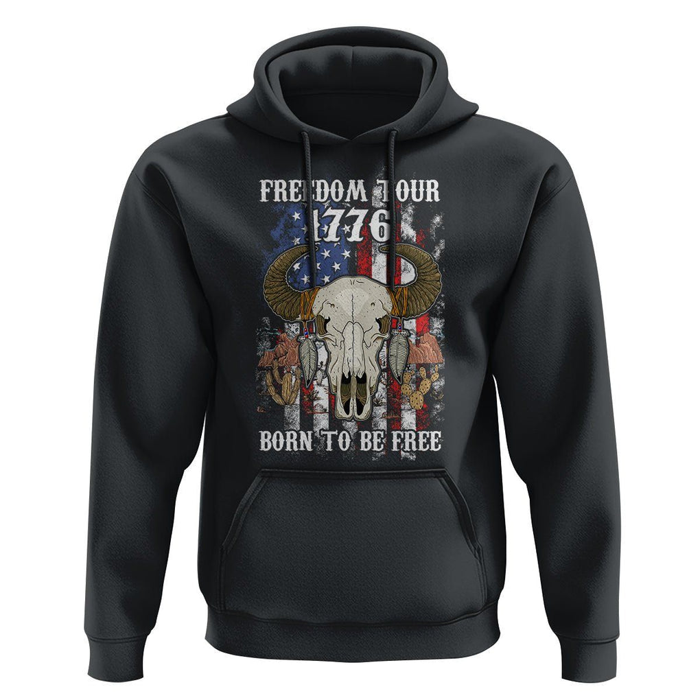 4th of July Freedom Tour Hoodie 1776 Born To Be Free Patriotic Buffalo Skull American Flag TS02 Black Print Your Wear