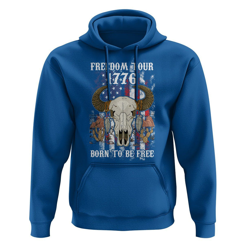 4th of July Freedom Tour Hoodie 1776 Born To Be Free Patriotic Buffalo Skull American Flag TS02 Royal Blue Print Your Wear