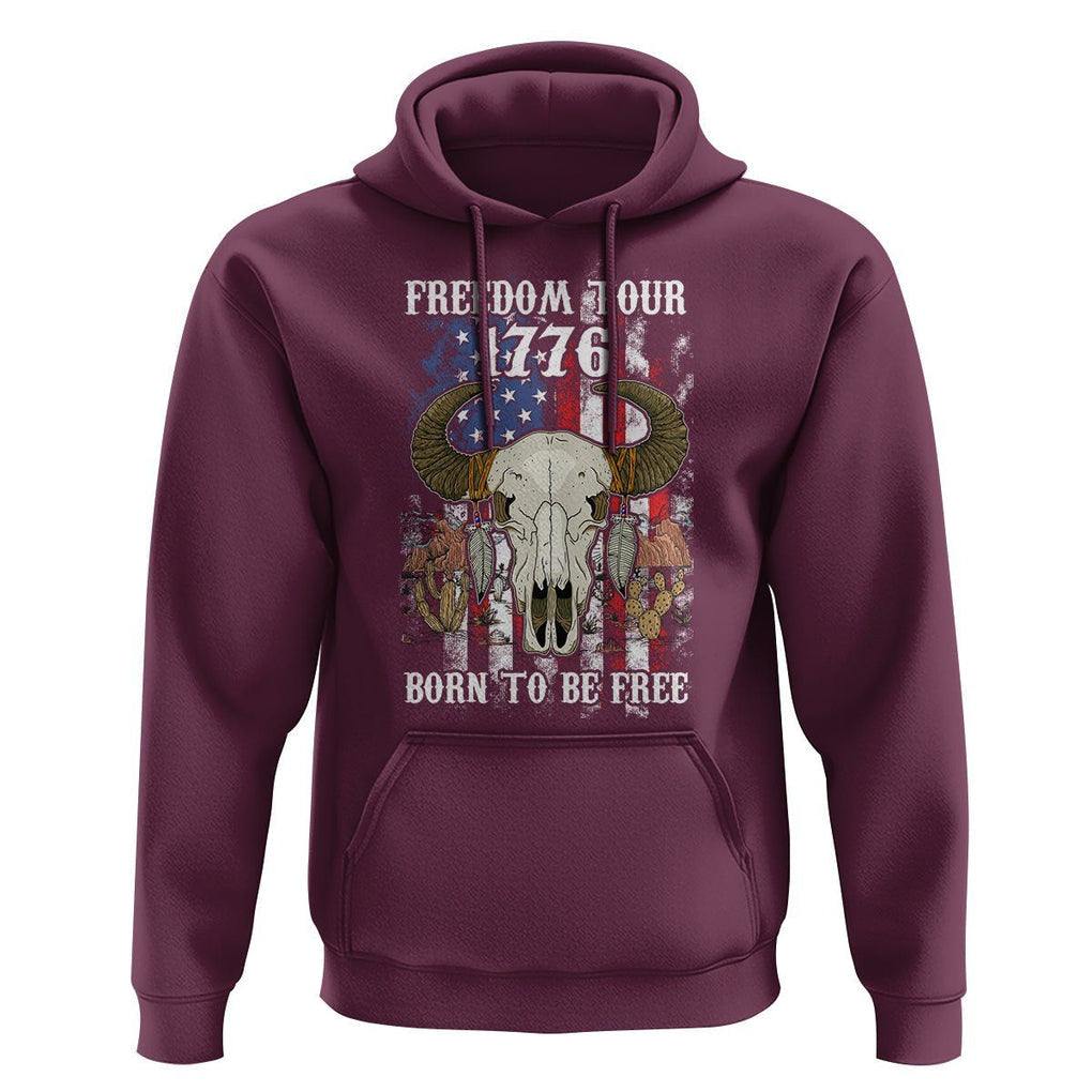 4th of July Freedom Tour Hoodie 1776 Born To Be Free Patriotic Buffalo Skull American Flag TS02 Maroon Print Your Wear