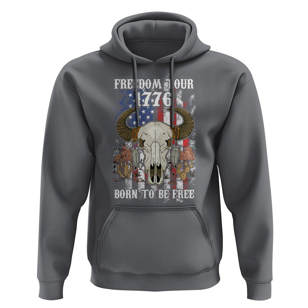 4th of July Freedom Tour Hoodie 1776 Born To Be Free Patriotic Buffalo Skull American Flag TS02 Charcoal Print Your Wear