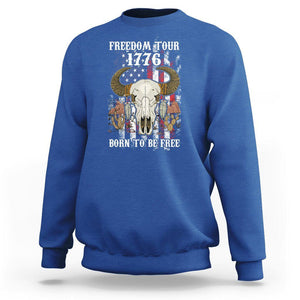 4th of July Freedom Tour Sweatshirt 1776 Born To Be Free Patriotic Buffalo Skull American Flag TS02 Royal Blue Print Your Wear