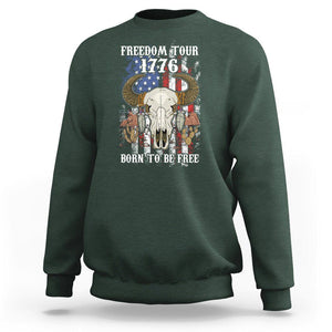 4th of July Freedom Tour Sweatshirt 1776 Born To Be Free Patriotic Buffalo Skull American Flag TS02 Dark Forest Green Print Your Wear