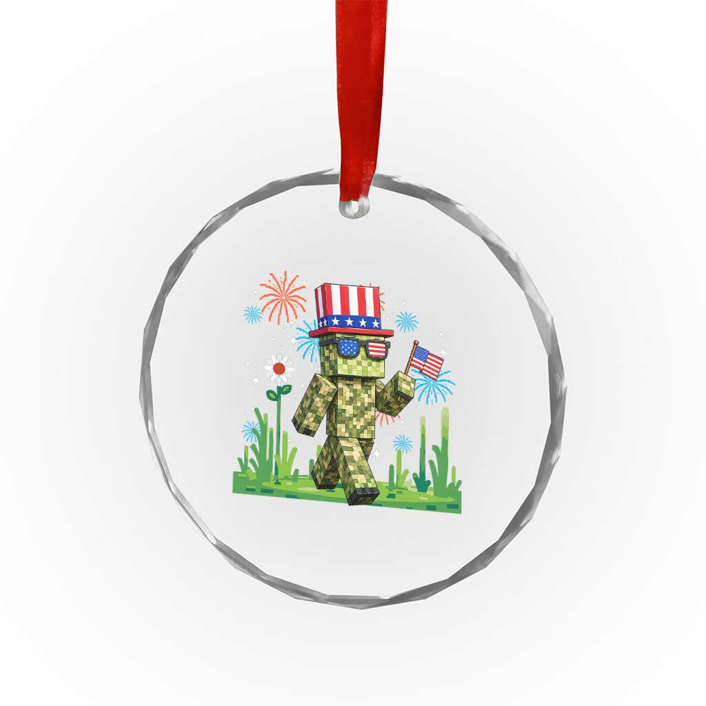 4th Of July Gamer Crystal Glass Ornament Pixel Art US Flag Gaming