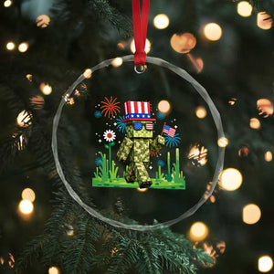 4th Of July Gamer Crystal Glass Ornament Pixel Art US Flag Gaming