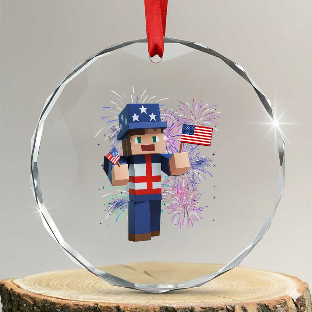 4th of July Gamer Crystal Glass Ornament Uncle Sam Pixels Gaming Celebrate Independence Day TS02 Transparent Glass 3'' Circle Print Your Wear