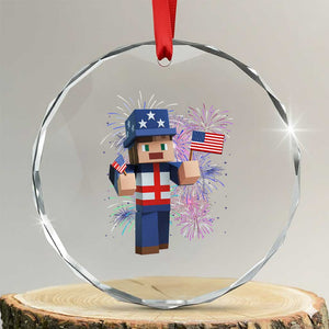 4th of July Gamer Crystal Glass Ornament Uncle Sam Pixels Gaming Celebrate Independence Day TS02 Transparent Glass 3'' Circle Print Your Wear