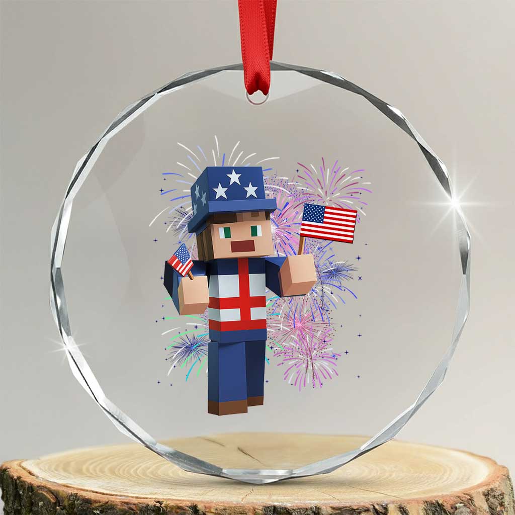 4th of July Gamer Crystal Glass Ornament Uncle Sam Pixels Gaming Celebrate Independence Day TS02 Transparent Glass 3'' Circle Print Your Wear
