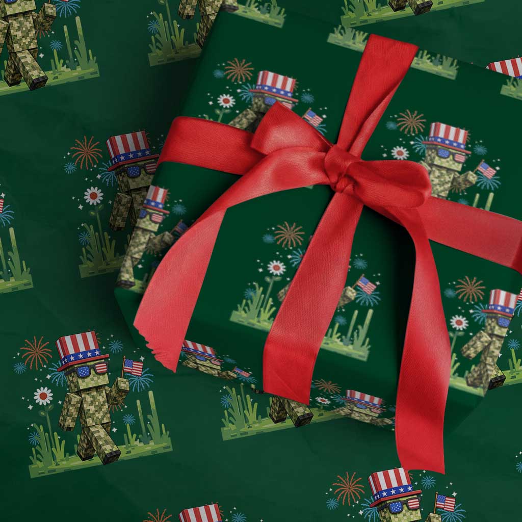 4th Of July Gamer Wrapping Paper Roll Pixel Art US Flag Gaming TS12 Green Print Your Wear